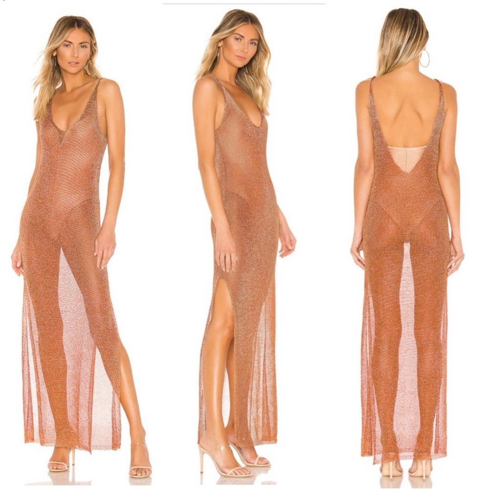 Revolve Superdown Nia Maxi Dress Mesh Swimsuit Cover Up in Copper size Medium
